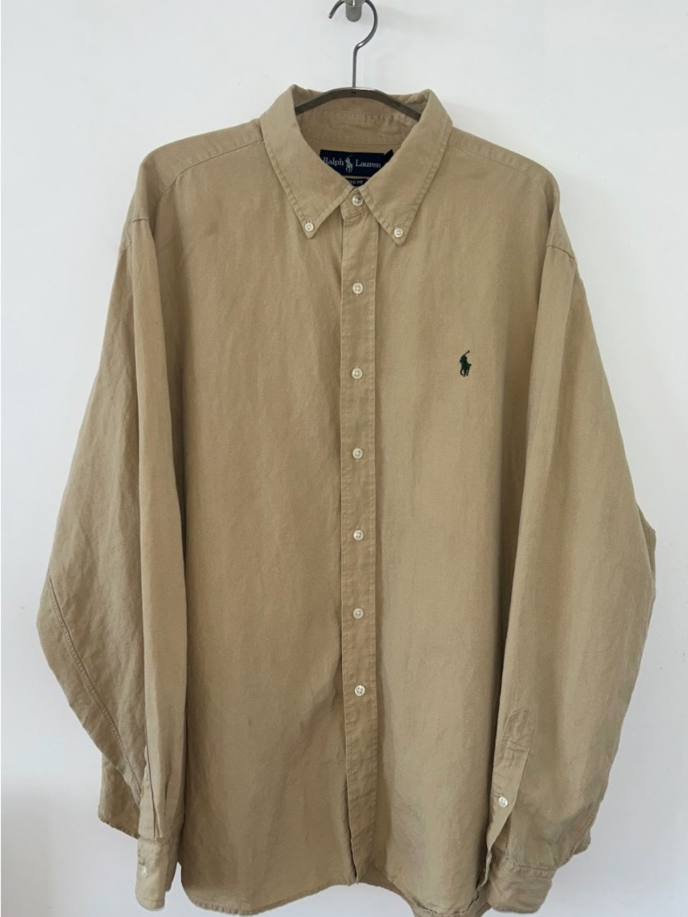 Ralph Lauren Men's Tan Button-Down Shirt with Polo Logo
